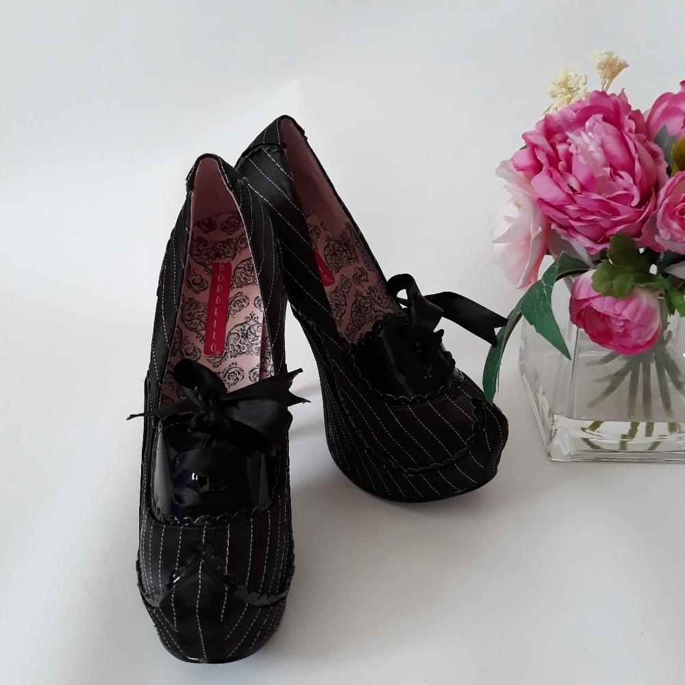 Bordello stripe platform heels